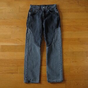 Levis 501 Original Women's Chaps Denim Jeans Black Patchwork Straight Western